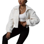 Women's Fluffy Couture-Style Overshirt with Pockets