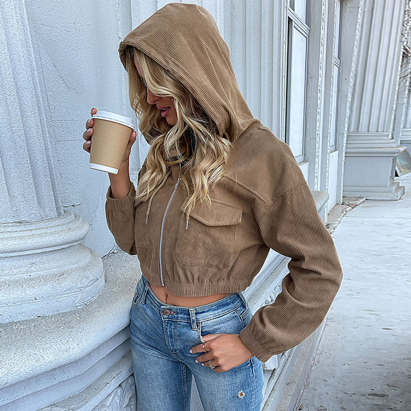 Women's Corduroy Jacket with Practical Zipper and Modern Pockets