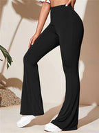 Women's Elegant Loose Flared Pants with Ribbed Texture