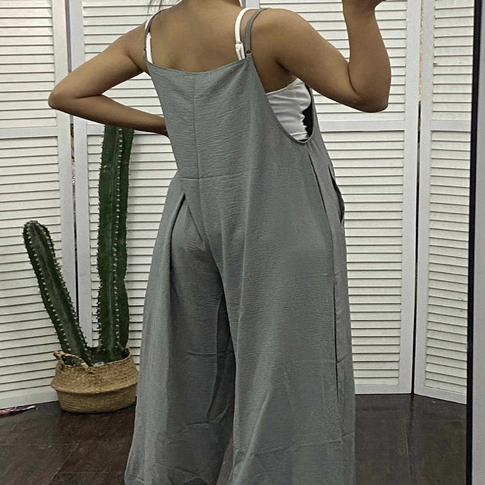 Women's Casual Wide-Leg Jumpsuit with Pockets