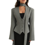 Women's Blazer with High Neck and Voluminous Sleeves