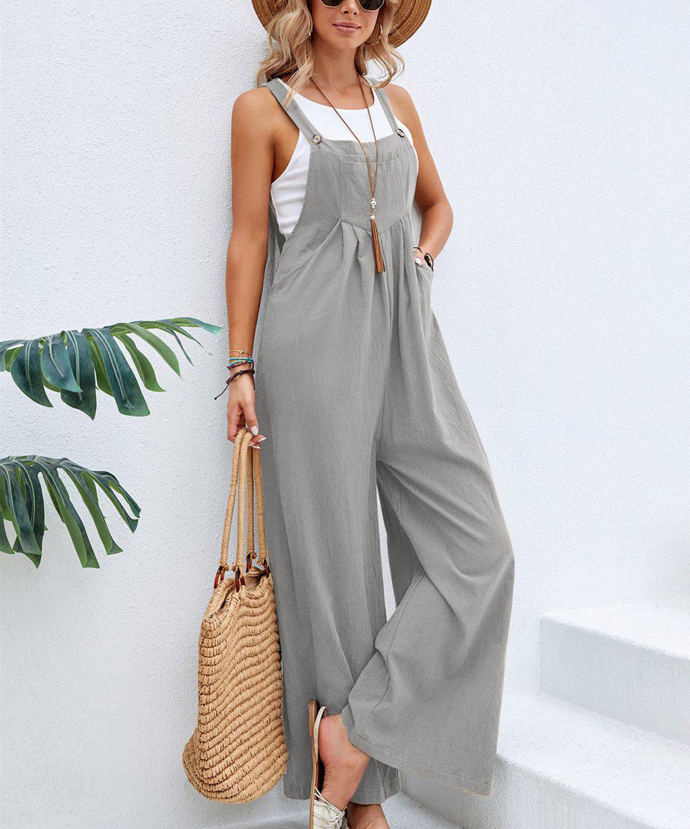 Women's Casual Wide-Leg Jumpsuit with Buckle Closure