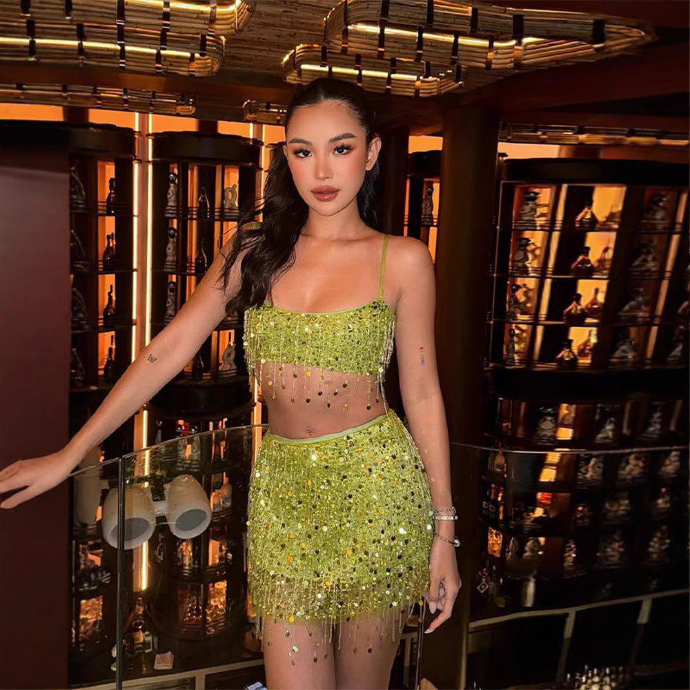 Sparkling Mini Skirt with Sequins and Fringe