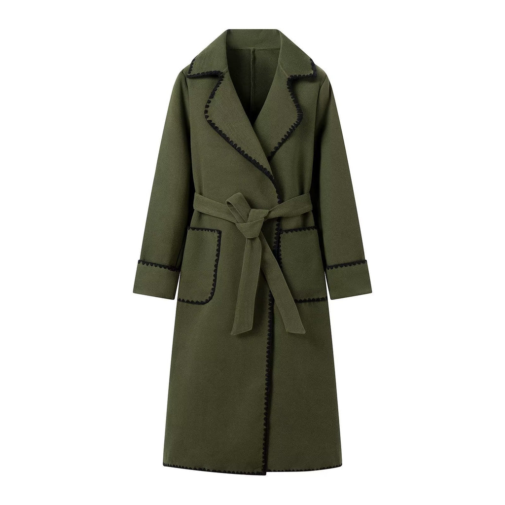 Elegant Transitional Jacket with Decorative Belt and Pockets