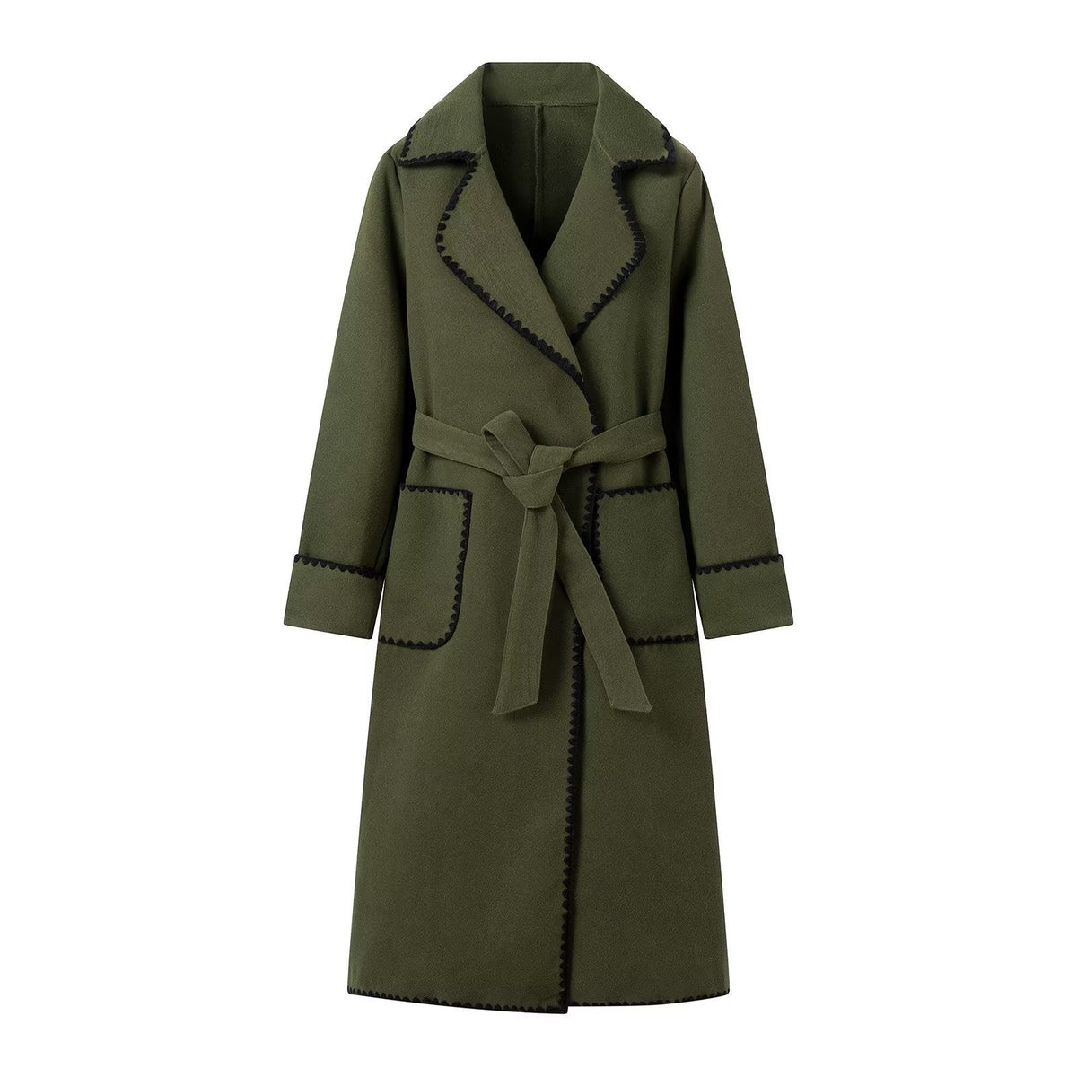 Elegant Transitional Jacket with Decorative Belt and Pockets