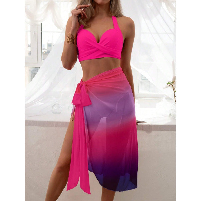 Women's Swimsuit Set with Colorful Wrap Skirt and Comfortable Top
