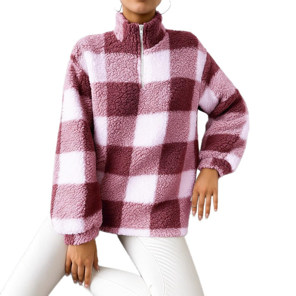 Women's Fleece Pullover with High Collar and Full-Length Zipper