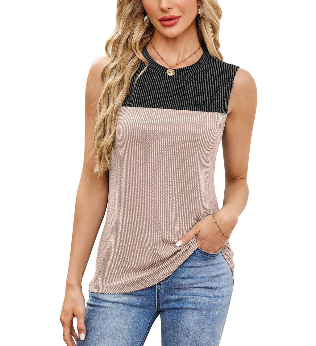 Sleeveless Ribbed Boat Neck Top with Side Pockets