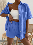 Women's Lightweight Linen Loungewear Set with Chest Pocket