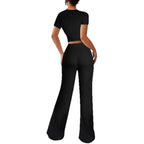 Women's Casual Lounge Set with Crop Top and Wide-Leg Pants