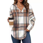 Casual Plaid Blouse with Hood