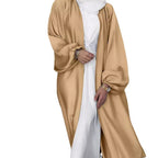 Elegant Long Cardigan in Flowing Fabric with Wide Cut