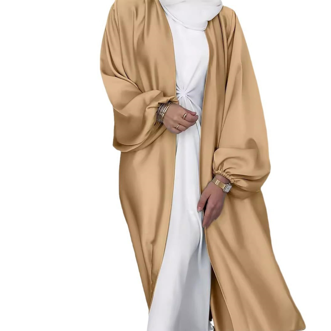 Elegant Long Cardigan in Flowing Fabric with Wide Cut