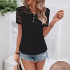 Women's Blouse with Lace Sleeves and Button Details