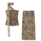 Women's Elegant Striped Maxi Skirt with High Waist in Leopard Print