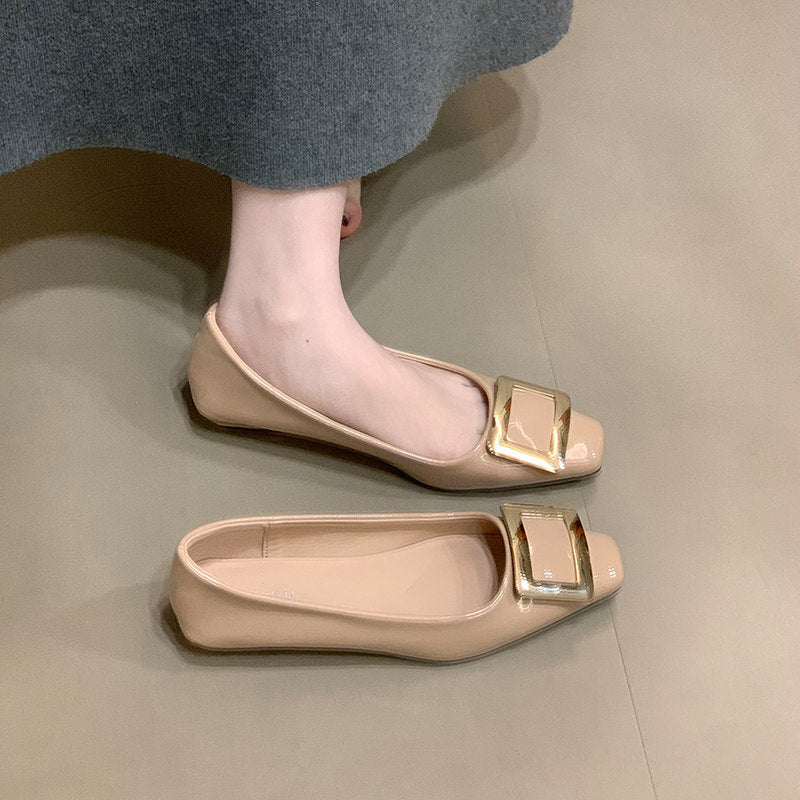 Women's Ballet Flats with Elegant Buckle and High-Quality Patent Finish