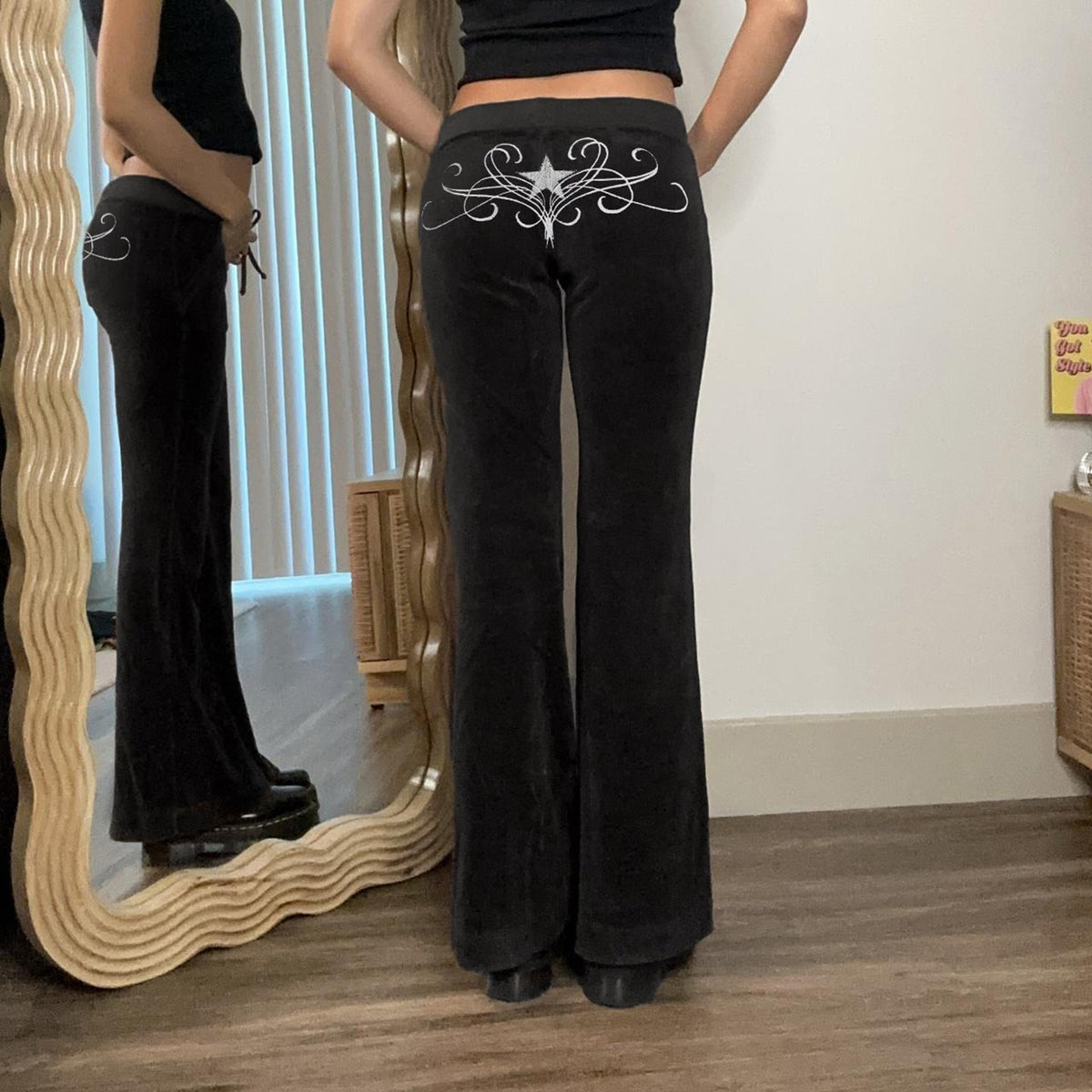 Women's Elegant Flared Trousers with Glitter Star Detail