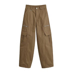 Women's Cargo Pants with Side Pockets and Zipper Details