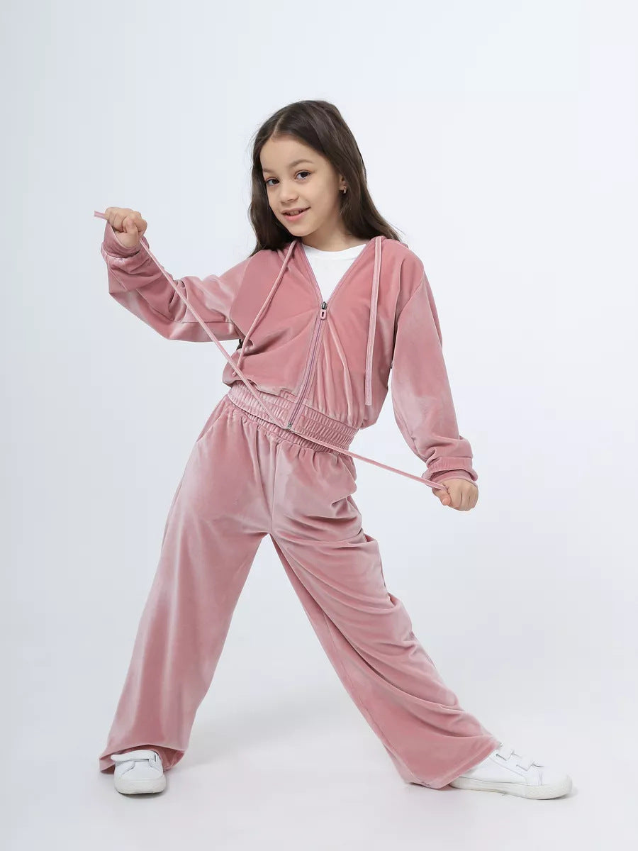 Women's Comfortable Velvet Suit with High-Neck Zipper