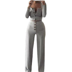 Women's Comfortable and Stylish 2-Piece Knit Suit with Button Details