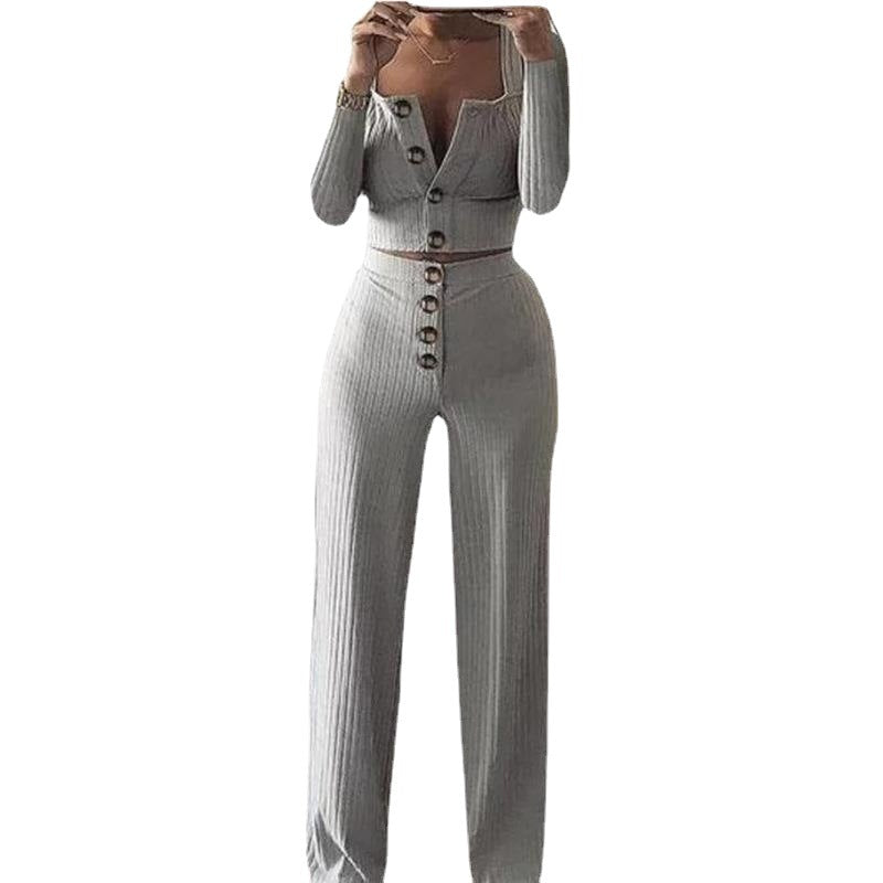 Women's Comfortable and Stylish 2-Piece Knit Suit with Button Details