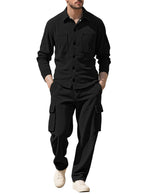 Men's Ribbed Worker Shirt and Cargo Pants Set