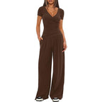 Women's Elegant Wrap Jumpsuit with Wide Leg and Fashionable Details