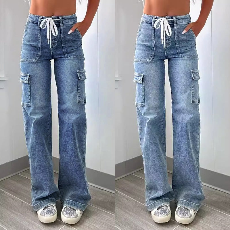 Women's Cargo Jeans with Pockets and Wide Leg