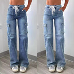 Women's Cargo Jeans with Pockets and Wide Leg