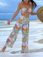 Women's Swim Set with Floral Design and Loose Palazzo Pants