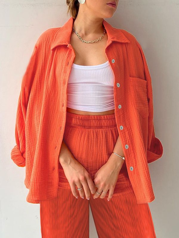 Women's Casual Two-Piece Set in Textured Lightweight Fabric