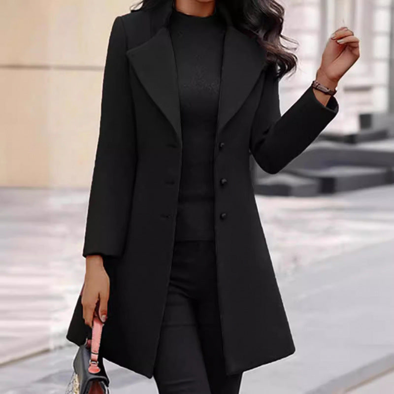Women's Elegant Wool Coat with Structured Fit and Double-Button Closure