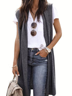 Women's Longitudinal Knit Coat with Side Slits