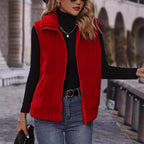 Women's Fluffy Plaid Vest with Pockets