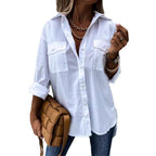 Women's Fashionable Shirt Blouse with Chest Pockets and Casual Cut