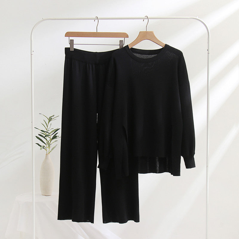 Casual Knit Top and Pants Set