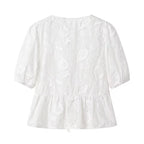 Women's Blouse with Floral Embroidery and Ruffle Details