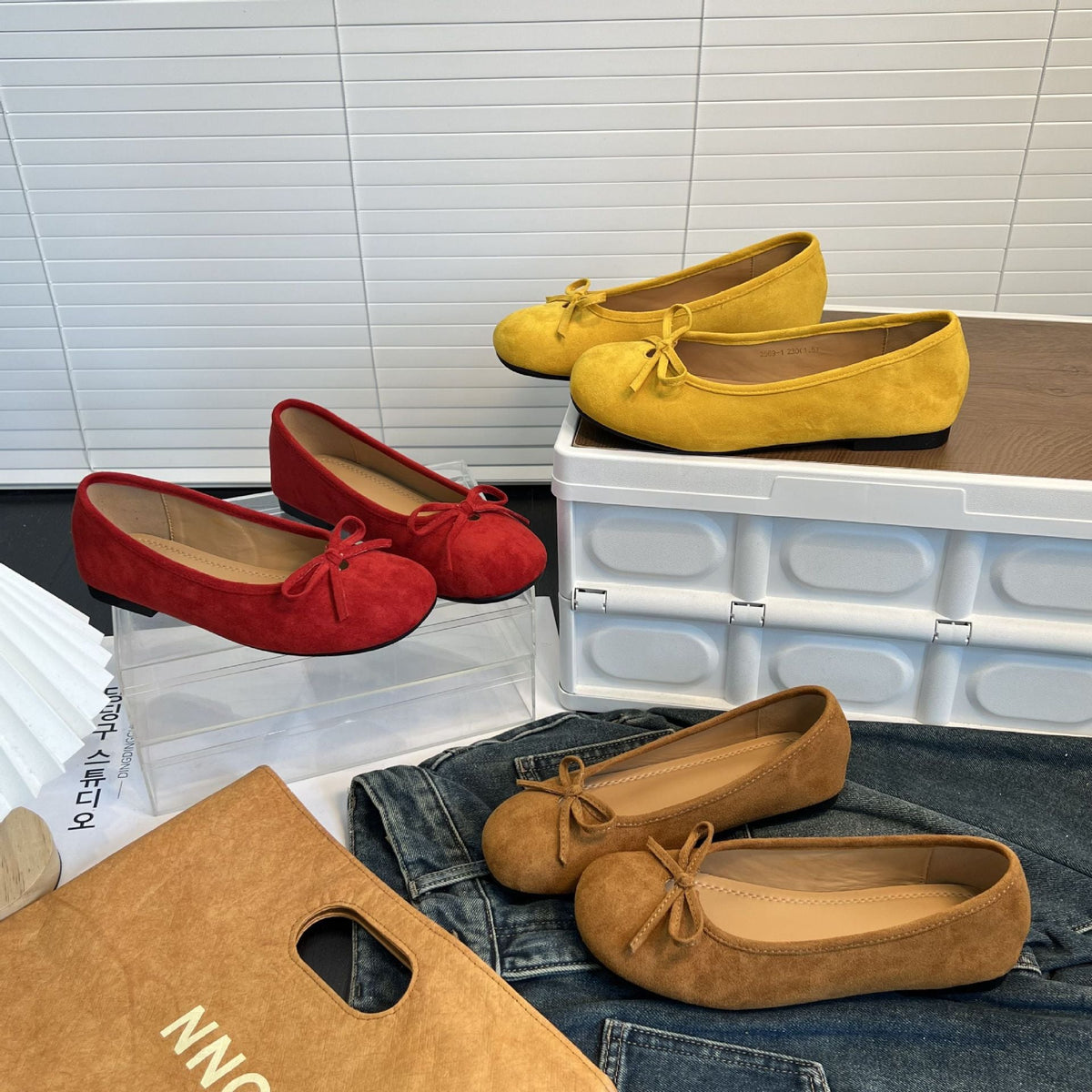 Women's Suede Ballet Flats with Decorative Bow