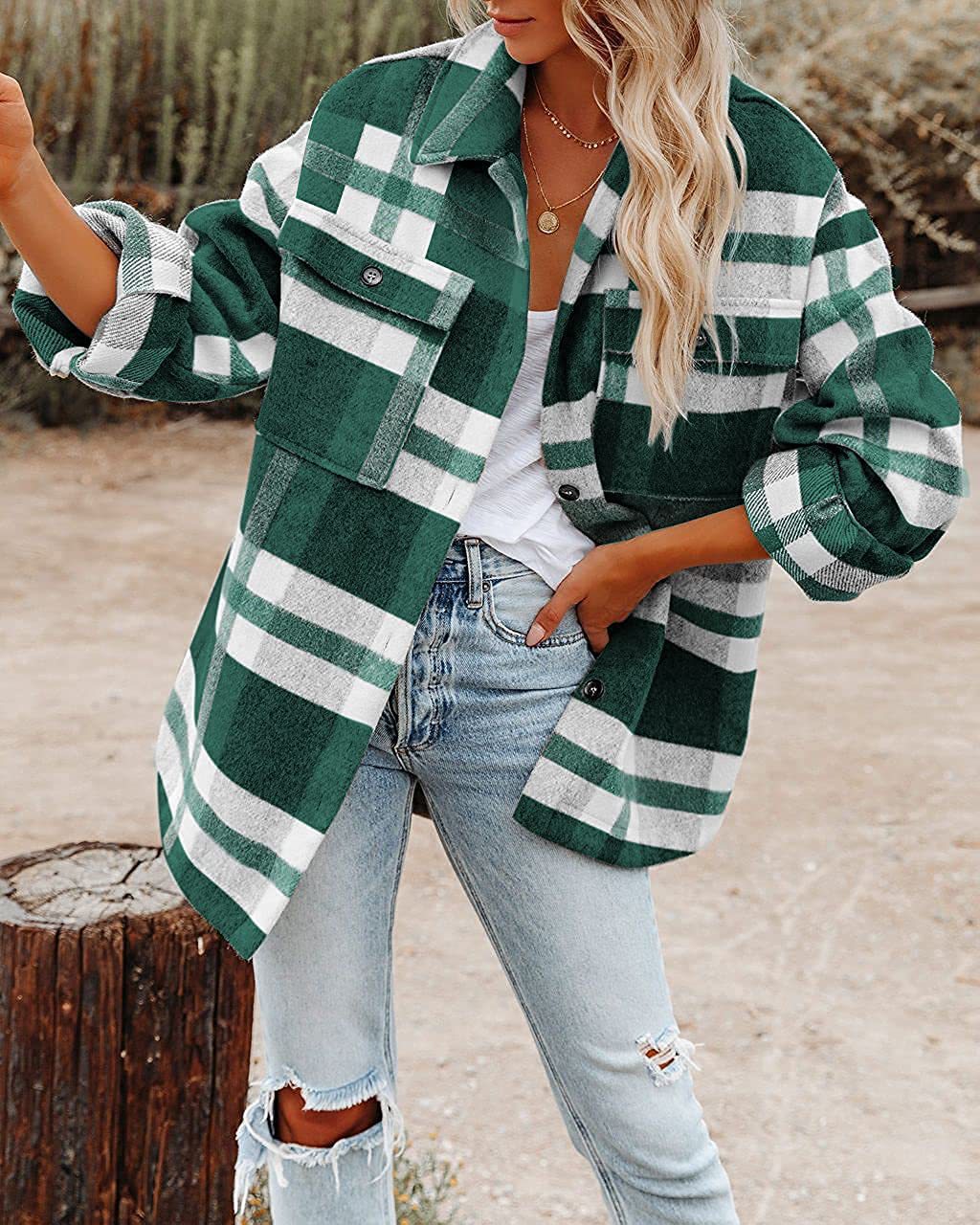 Women's Plaid Wool-Blend Coat with Practical Pockets