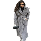 Women's Suede Trench Coat with Wide Collar
