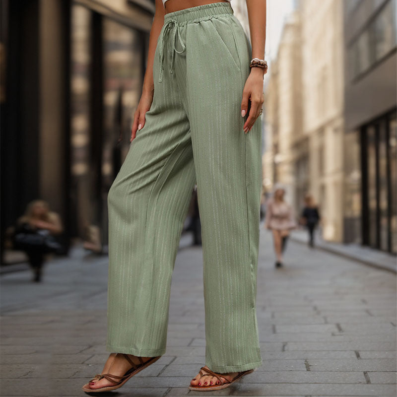 Women's Elegant and Comfortable Wide-Leg Pants with Elastic Waist and Drawstring