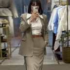 Women's Elegant Business Suit with Tailored Blazer and Skirt