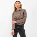 Women's Cropped Faux Leather Jacket with Practical Pockets