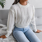 Women's Chunky Knit Sweater with Textured Cable Pattern and Fitted Cut