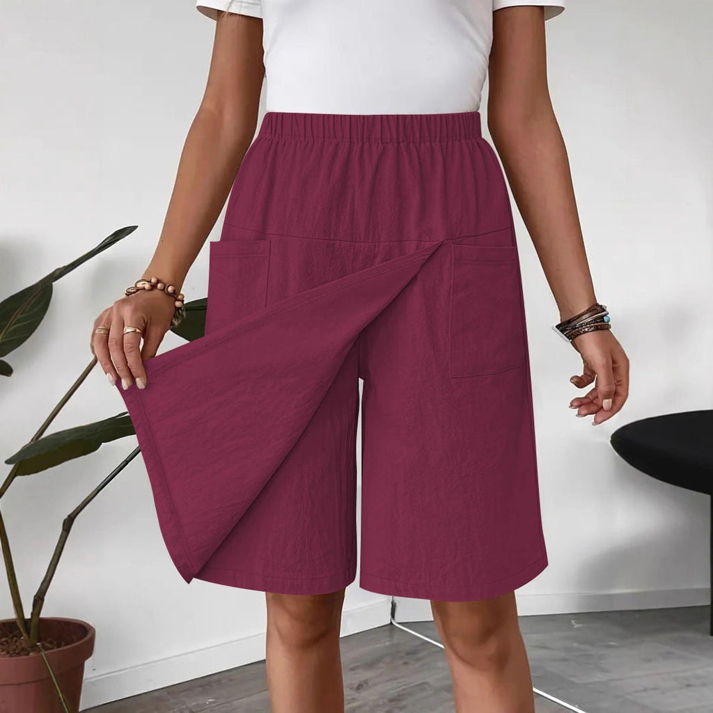 Women's Knee-Length Wrap Skirt with Elastic Waist and Pockets