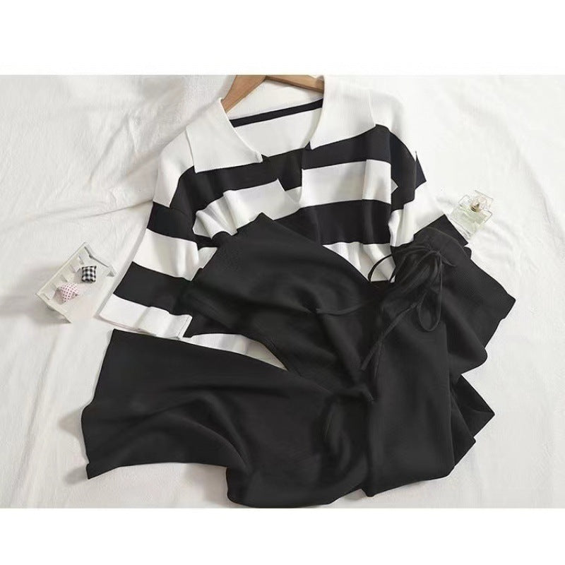 Women's Striped Two-Piece Set with Wide Leg