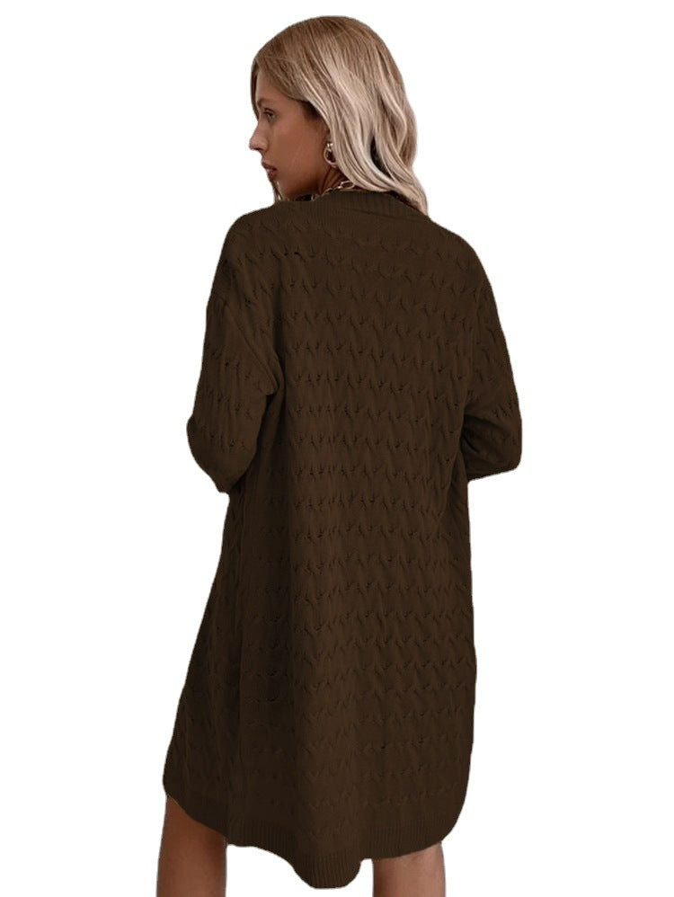 Women's Large Knit Coat with Textured Pattern and Casual Cut