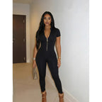 Women's Form-Fitting Jumpsuit with High Neckline and Zipper