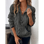 Women's Fluffy Teddy Sweater with Half-Zipper