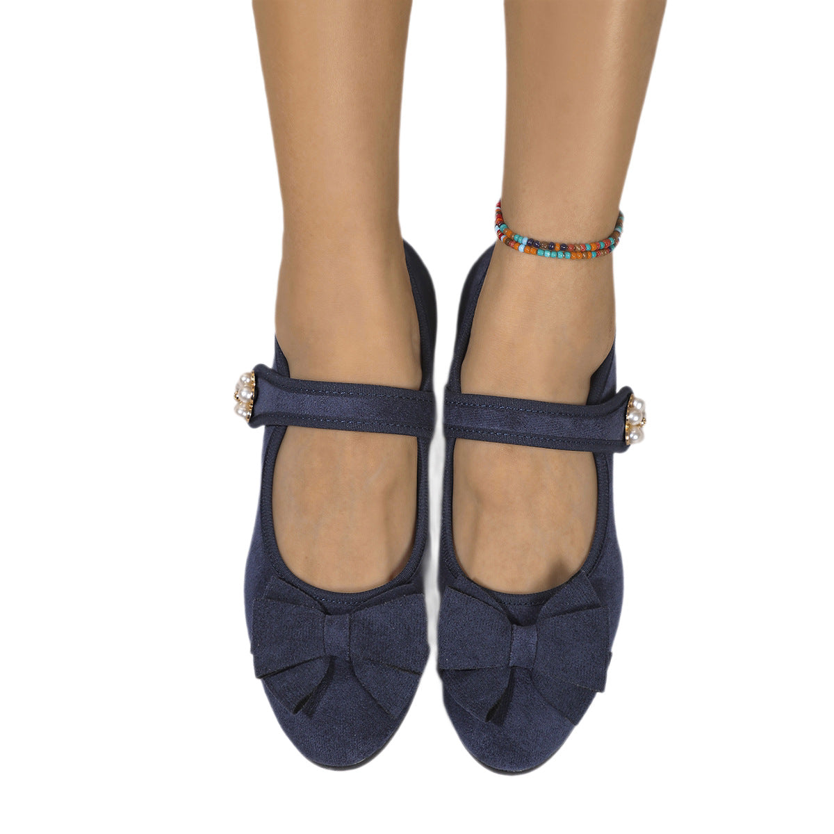 Women's Ballet Flats with Attractive Bow and Elegant Jewelry Detail